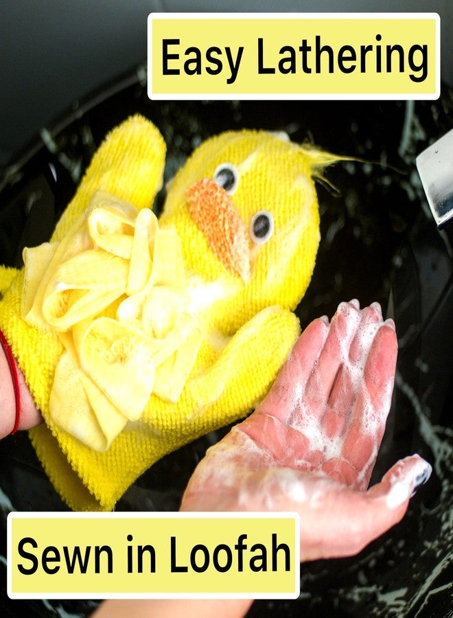 Made Easy Kit Hand Puppet Bath Wash Mitt Towel with Animal Designs with Loofahs for Fun Interactive Bathing Time (Green Yellow Pink Blue) - Image 3