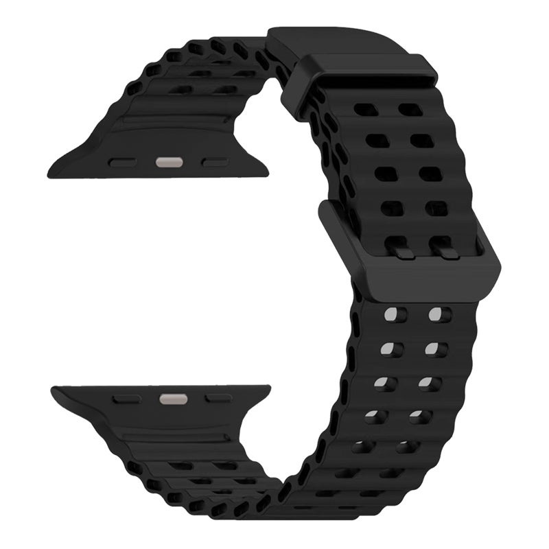 CHOiCE For Watch Series 7 45mm Ocean Dual-Row Hole Silicone Watch Band(Black) - Image 2