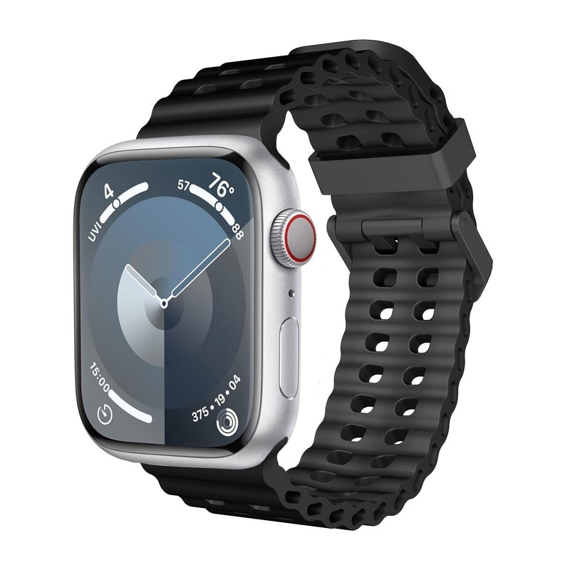 CHOiCE For Watch Series 7 45mm Ocean Dual-Row Hole Silicone Watch Band(Black) - Image 1