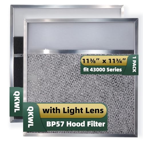 QKWL BP57 Range Hood Filter with Light Lens 11-3/8 x 11-3/4 In 1-Pack Stove Hood Vent Aluminum Grease Air Filter for Broan-NuTone 43000 Series Kitchen Exhaust Range Hood - Image 1