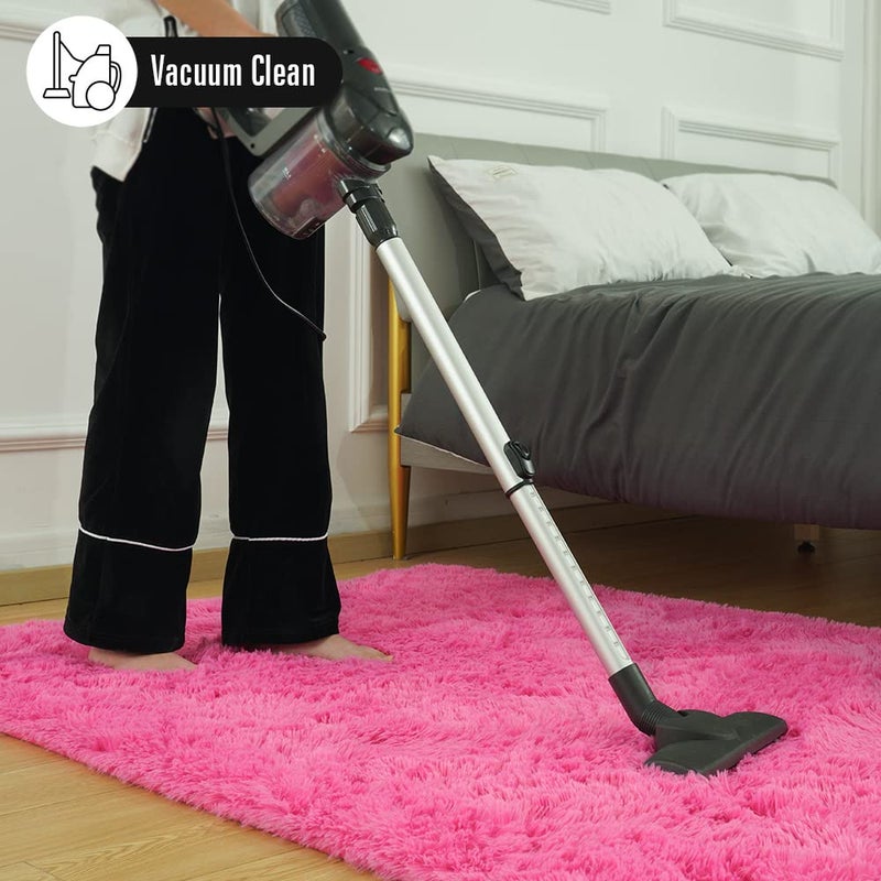 Amearea Premium Soft Area Rug 4x5.3 Feet  Pink Rugs for Living Room  Fluffy Carpet for Bedroom Nursery Playroom Teen Bedside Home Decor  Comfortable Indoor Furry Dorm Carpets  Hot Pink - Image 5