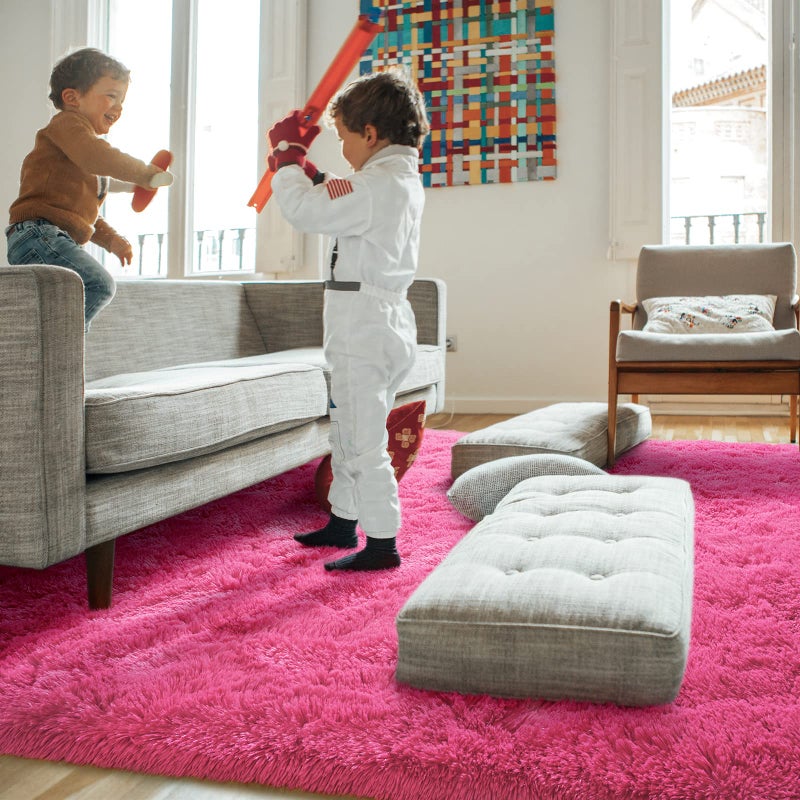 Amearea Premium Soft Area Rug 4x5.3 Feet  Pink Rugs for Living Room  Fluffy Carpet for Bedroom Nursery Playroom Teen Bedside Home Decor  Comfortable Indoor Furry Dorm Carpets  Hot Pink - Image 4