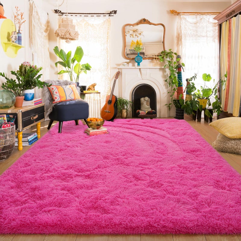 Amearea Premium Soft Area Rug 4x5.3 Feet  Pink Rugs for Living Room  Fluffy Carpet for Bedroom Nursery Playroom Teen Bedside Home Decor  Comfortable Indoor Furry Dorm Carpets  Hot Pink - Image 3