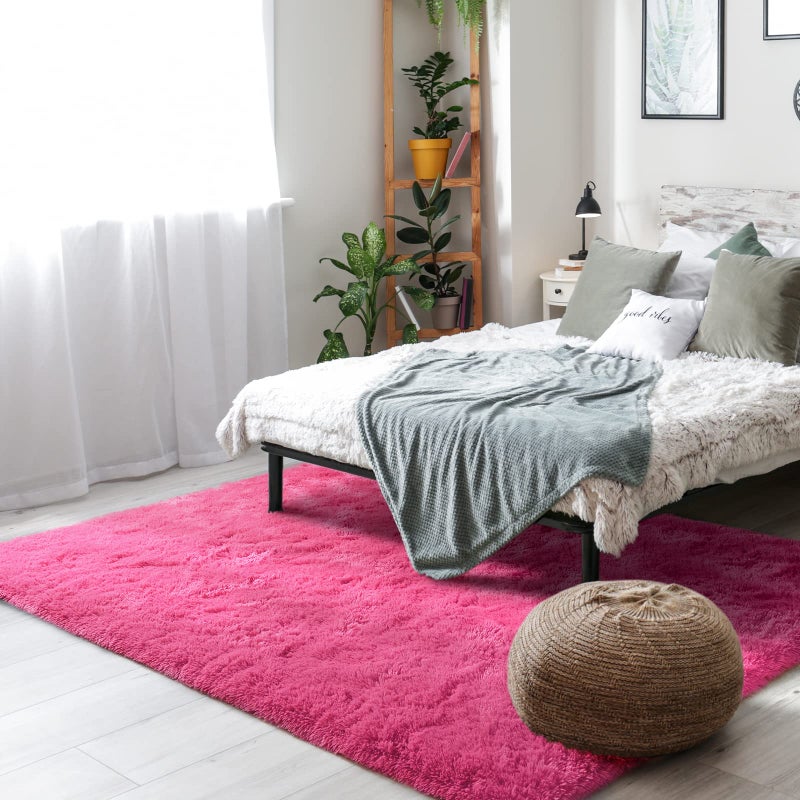 Amearea Premium Soft Area Rug 4x5.3 Feet  Pink Rugs for Living Room  Fluffy Carpet for Bedroom Nursery Playroom Teen Bedside Home Decor  Comfortable Indoor Furry Dorm Carpets  Hot Pink - Image 2