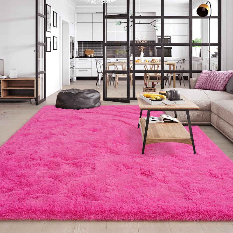 Amearea Premium Soft Area Rug 4x5.3 Feet  Pink Rugs for Living Room  Fluffy Carpet for Bedroom Nursery Playroom Teen Bedside Home Decor  Comfortable Indoor Furry Dorm Carpets  Hot Pink - Image 1