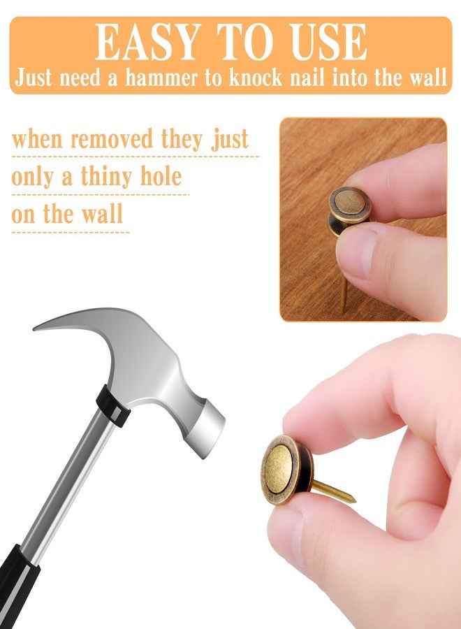 Ferraycle فيرايكل 40 قطعة مسامير لتعليق الصور برأس مزدوج 4 أحجام دبابيس للإيجار صديقة للديكور دبابيس دفع ثقيلة للمساحات الجافة إطار الفن، 10/20/30/50 رطل (برونزي) - Image 3