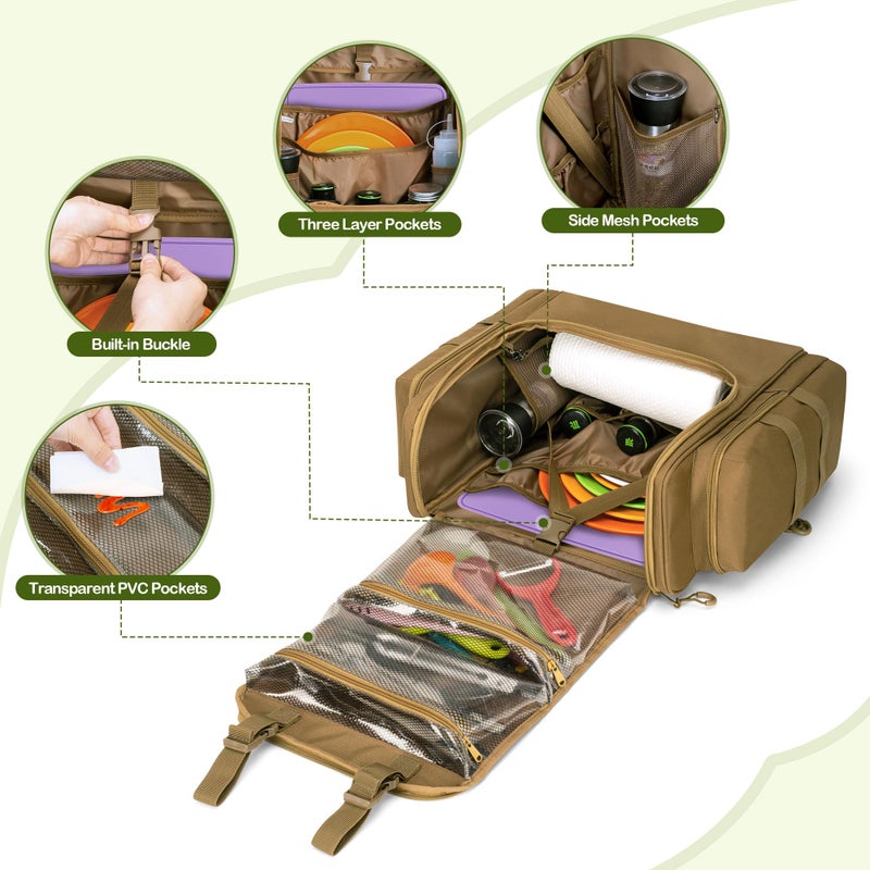 HODRANT Large Tactical Camping Kitchen Organizer, Hanging Cookware Storage Bag with Paper Towel Holder & Multi Pockets, Portable Camp Utensil Organizer for BBQ Cooking Essentials, Khaki, Bag Only - Image 2