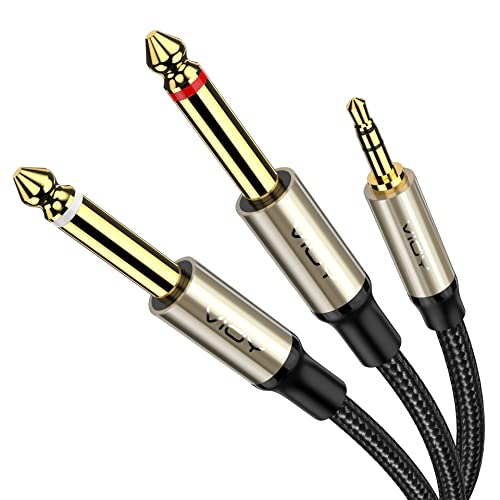 VIOY 1/8 to 1/4 Stereo Cable (6 ft/2 m), 3.5mm 1/8'' TRS to Dual 6.35 mm 1/4" TS Mono with Brass Plating Housing Braided Audio Breakout Cable for Phones, Amp, Mixer, CD Players, Home Stereo Systems…… - Image 1