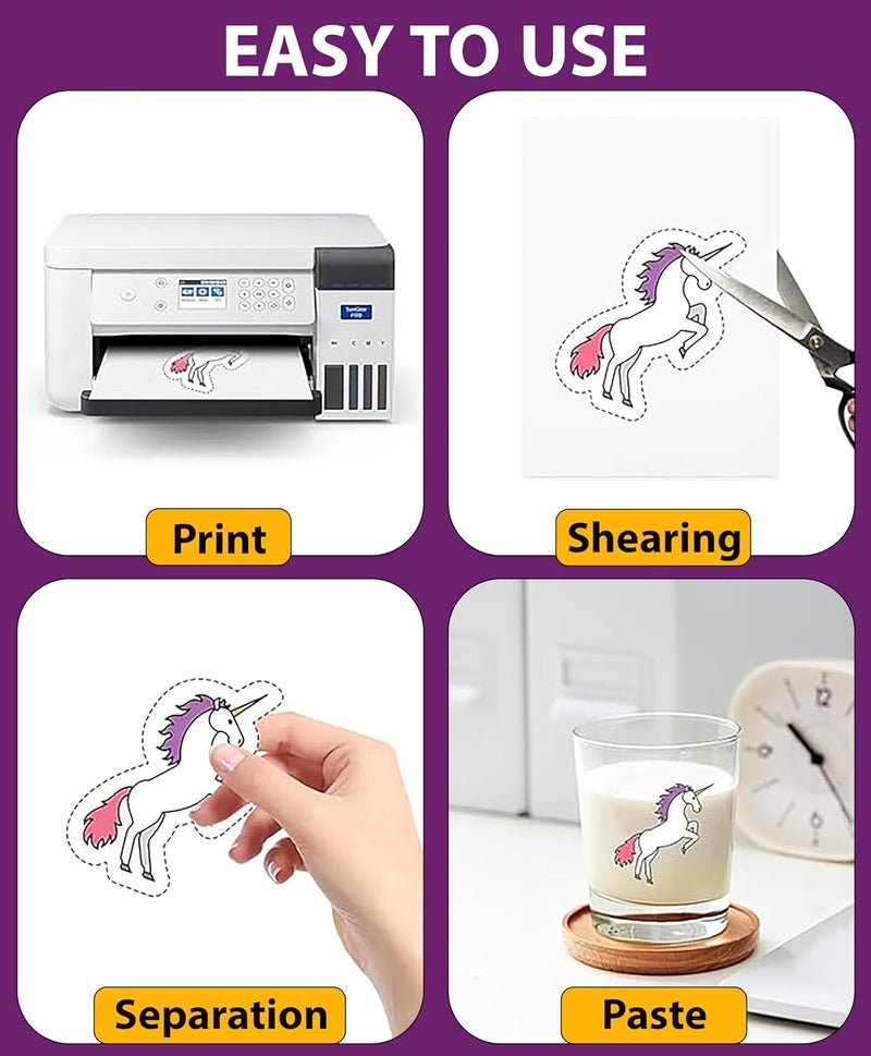 HADI A4 Glossy White Sticker Premium Photo Paper -50 sheets Self Adhesive Labels- Printable for Inkjet & Laser Printer-Waterproof -Brilliant Color,Quick Dry Multi use Full Sheet for DIY Personalized Decal - Image 4