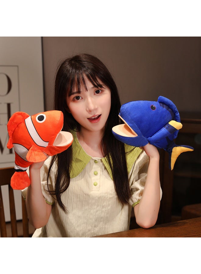 Ocean Shark Puppet Toy Clown Fish Gloves Doll Open Mouth Baby Early Education Parent-child Interactive Performance Props-Color:Clownfish Puppet 25cm-Height:Brief Description  - Image 5