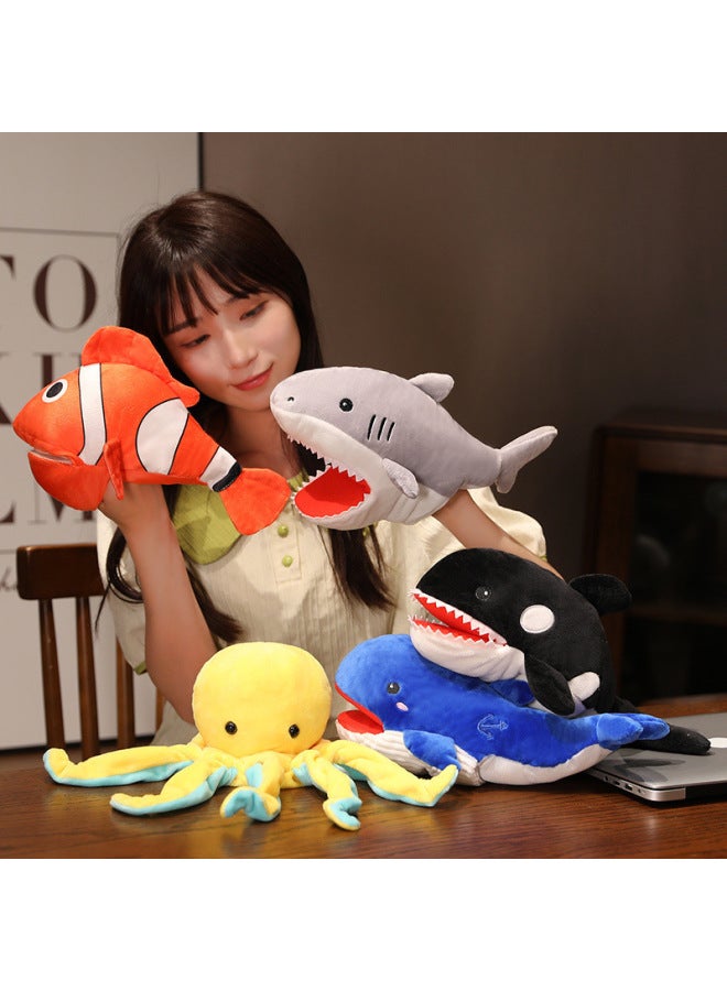 Ocean Shark Puppet Toy Clown Fish Gloves Doll Open Mouth Baby Early Education Parent-child Interactive Performance Props-Color:Clownfish Puppet 25cm-Height:Brief Description  - Image 2