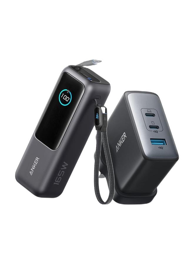 Anker Power Bank, 25,000mAh 165W Ultra-Fast Portable Charger for Dual Laptops, Fast Charging Battery Pack with Built-In and Retractable Cables, For iPhone 17/16 Series, Samsung, and More & 100W USB C Charger, 736 GaN II Charger, 3-Port Fast Compact Wall Charger for MacBook Pro/Air, iPhone 16/15/14 Series, ThinkPad, Dell XPS, iPad Pro, Samsung S25/S24, Huawei, Xiaomi, VivoBundle - Image 1