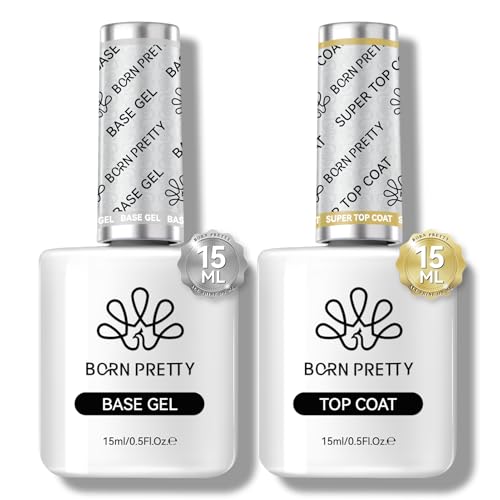 Born Pretty Gel Top Coat15ml Gloss Base and Top Coat Set No Wipe Super Top Gel Not Chip or Peel and Long Lasting Base Gel Top Gel for Nail Art
