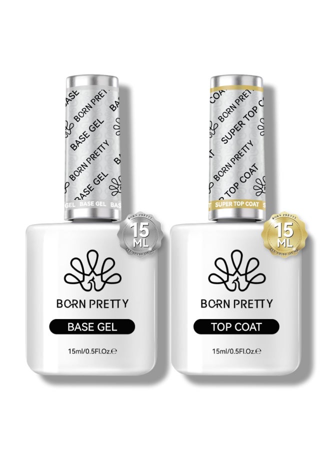 Born Pretty طقم طلاء الأظافر الجل العلوي بورن بيوتي 15 مل قاعدة وطلاء علوي بدون مسح جل علوي فائق لا يتقشر أو يتقشر وطويل الأمد - Image 3