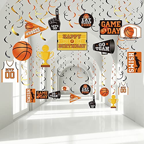 Sumind 30 Ct Basketball Hanging Swirl Decorations Basketball Sports Themed Sports Cutouts Whirls Favors for Birthday Photo Props Party Supplies Classroom Competition Decoration - Image 1