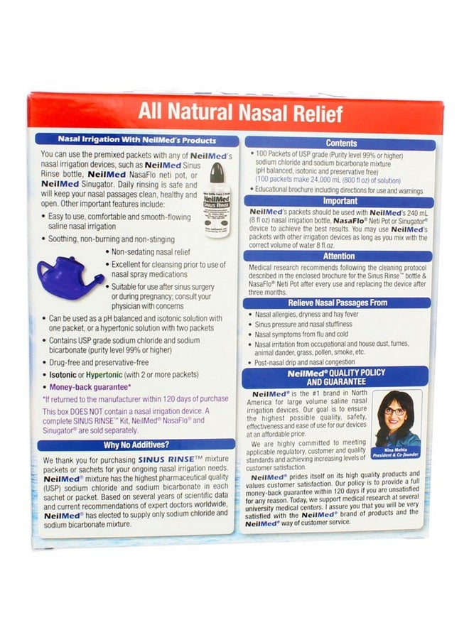 NeilMed Sinus Rinse All Natural Relief Premixed Refill Packets 100 Each (Pack Of 3)  - Image 4