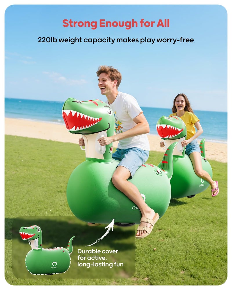 QPAU Infatable Bouncy Toys with Hand Pump, Heavy Duty Giant Bouncy Pal, 220lbs Load Capacity, Ride On Bouncy Animal Hopper Toy, Indoor Outdoor Bouncers for Kids Girls Boys Ages 5+ (Dinosaur, 1 Pack) - Image 4