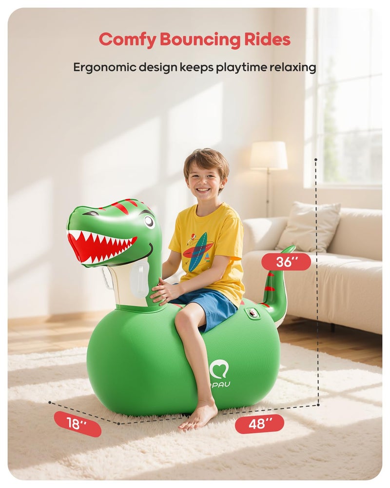 QPAU Infatable Bouncy Toys with Hand Pump, Heavy Duty Giant Bouncy Pal, 220lbs Load Capacity, Ride On Bouncy Animal Hopper Toy, Indoor Outdoor Bouncers for Kids Girls Boys Ages 5+ (Dinosaur, 1 Pack) - Image 5