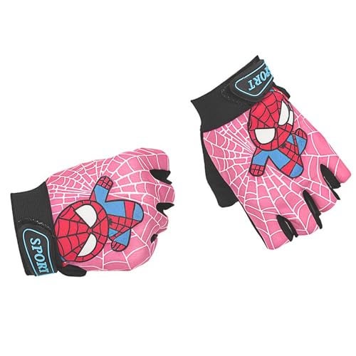 Miokkley Girls Fingerless Bike Gloves, Spider Superhero Sport Gloves for Children Monkey Bars Climbing Gloves Cycling Biking Fishing (Pink, Small for 5-8 Y) - Image 1
