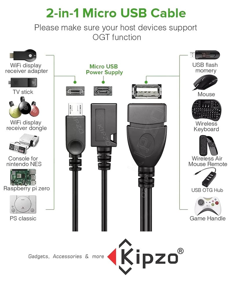 KIPZO® New 2 in 1 Micro USB Y Splitter Cable, Micro USB 2.0 Male to USB Female with USB OTG Hosting to Power up OTG Device not for Charging Phone - Image 4