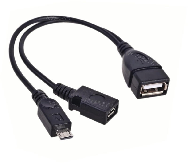 KIPZO® New 2 in 1 Micro USB Y Splitter Cable, Micro USB 2.0 Male to USB Female with USB OTG Hosting to Power up OTG Device not for Charging Phone - Image 1