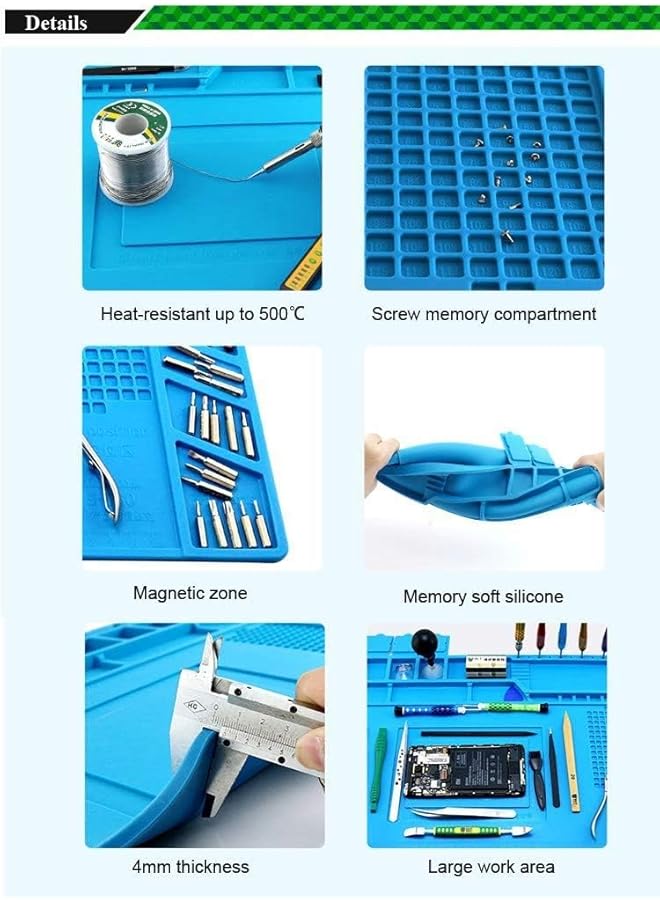 erorex Silicone Repair Mat 17.7 X 11.8 Inch 45 X 30Cm Anti Slip Base For Soldering Anti Static Anti Corrosion Heat Resistant Soldering Pad For Soldering Electronics Smartphone Watches Jewelry  - Image 3