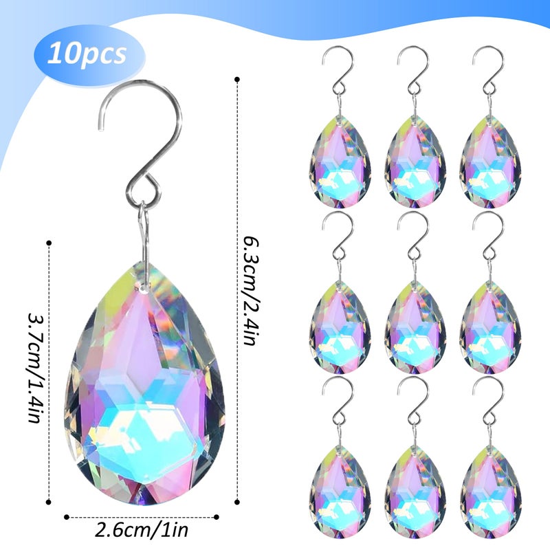 WASTROYAL 10pcs Crystal Sun Catcher, 38mm Hanging Teardrops Crystals Chandelier Parts Prisms Pendants with Hook Crystal Christmas Ornaments for Christmas Tree Decorations Home Decor (AB Coating) - Image 2