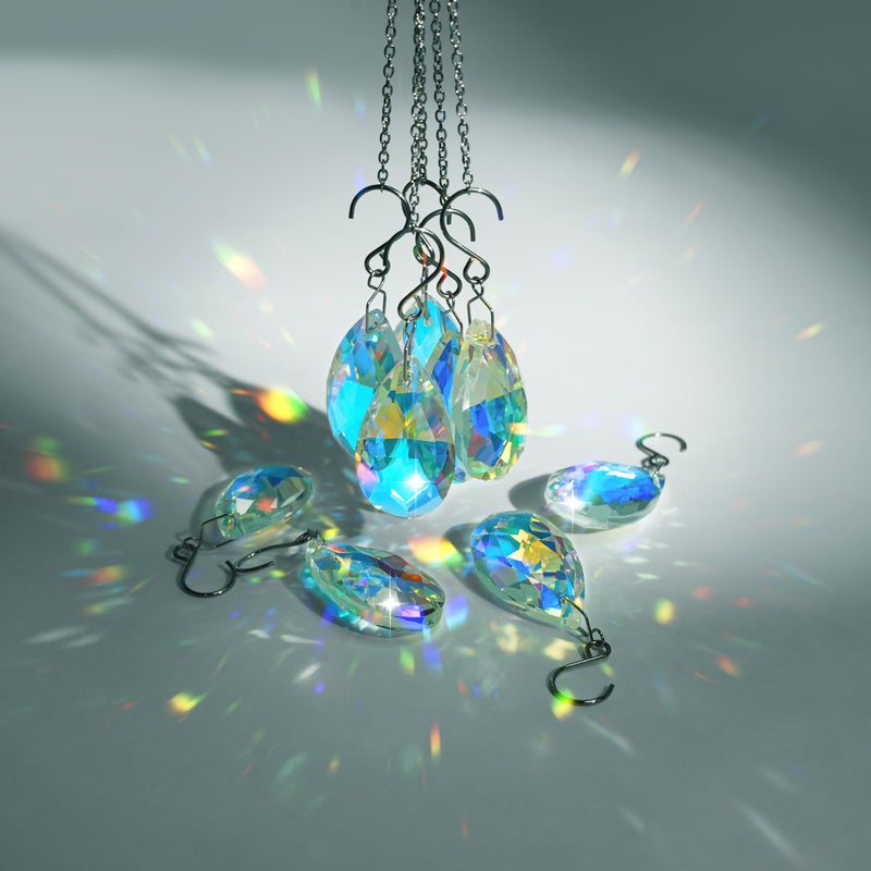 WASTROYAL 10pcs Crystal Sun Catcher, 38mm Hanging Teardrops Crystals Chandelier Parts Prisms Pendants with Hook Crystal Christmas Ornaments for Christmas Tree Decorations Home Decor (AB Coating) - Image 5