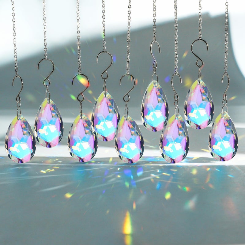 WASTROYAL 10pcs Crystal Sun Catcher, 38mm Hanging Teardrops Crystals Chandelier Parts Prisms Pendants with Hook Crystal Christmas Ornaments for Christmas Tree Decorations Home Decor (AB Coating) - Image 1