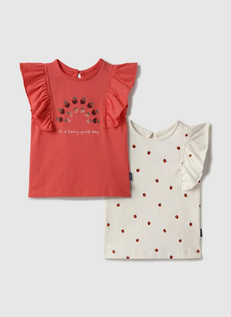 Nautinati Nautinati Pack of 2 White & Red Printed Tops for Girls