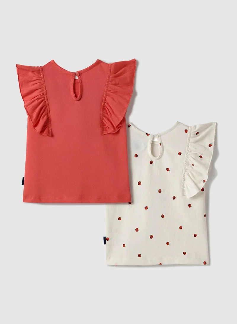 Nautinati Nautinati Pack of 2 White & Red Printed Tops for Girls