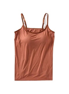 Tank Tops with Built-in Bra,Womens Adjustable Strap Stretch Cotton Camisole with Built-in Padded Shelf Bra (2XL, Caramel)