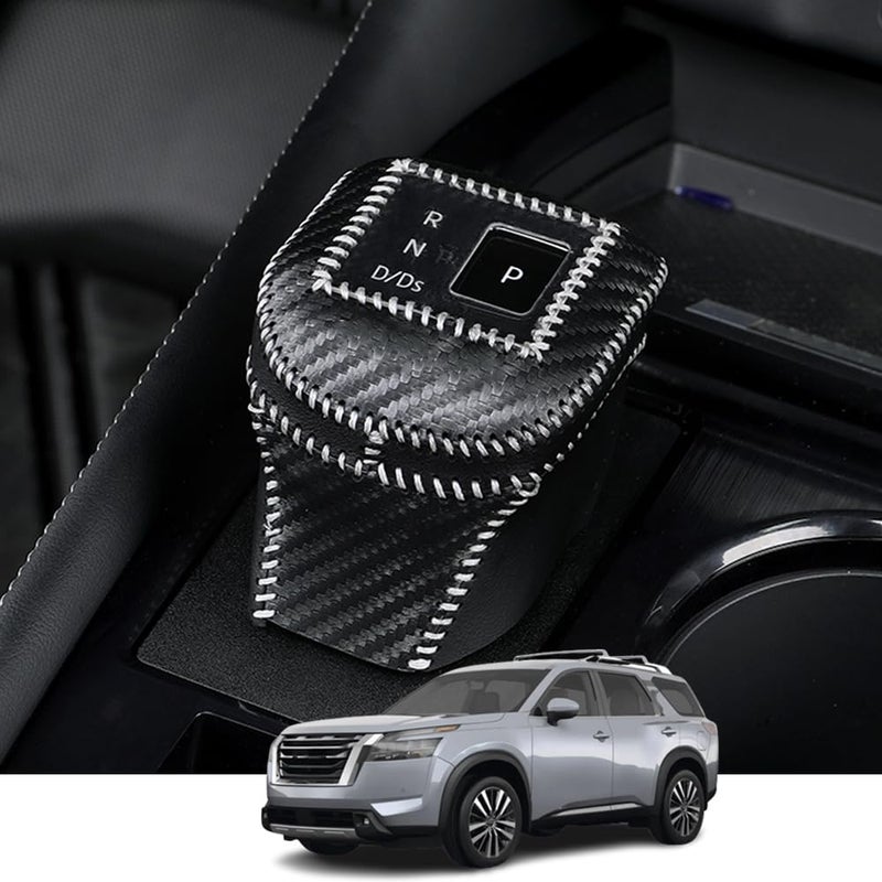 Kakash Custom Interior Accessories for Nissan Pathfinder 2022 2023 Leather Automatic Gear Shift Knob CoverTransimission Boots Shift Lever Leather SheathCarbon Fiber Style - Image 2