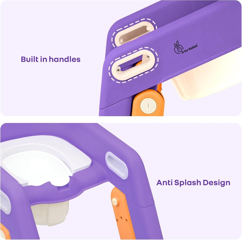R for Rabbit Hilltop Booster Potty Seat & Step Stool - 2-in-1 Multipurpose with Anti-Skid Base, Adjustable Backrest & Soft Cushion for Kids (Purple Orange) - Image 3