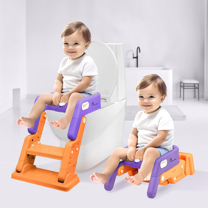 R for Rabbit Hilltop Booster Potty Seat & Step Stool - 2-in-1 Multipurpose with Anti-Skid Base, Adjustable Backrest & Soft Cushion for Kids (Purple Orange) - Image 1