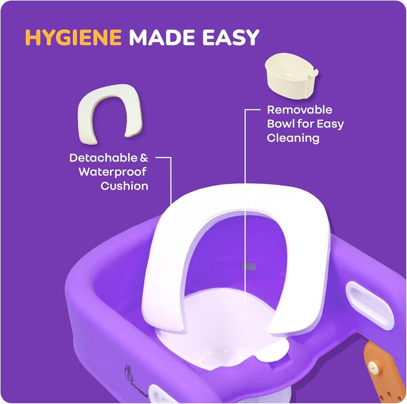 R for Rabbit Hilltop Booster Potty Seat & Step Stool - 2-in-1 Multipurpose with Anti-Skid Base, Adjustable Backrest & Soft Cushion for Kids (Purple Orange) - Image 4
