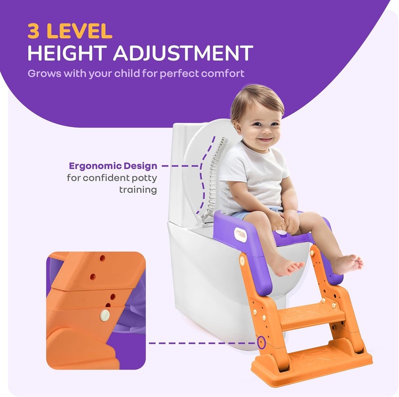 R for Rabbit Hilltop Booster Potty Seat & Step Stool - 2-in-1 Multipurpose with Anti-Skid Base, Adjustable Backrest & Soft Cushion for Kids (Purple Orange) - Image 5