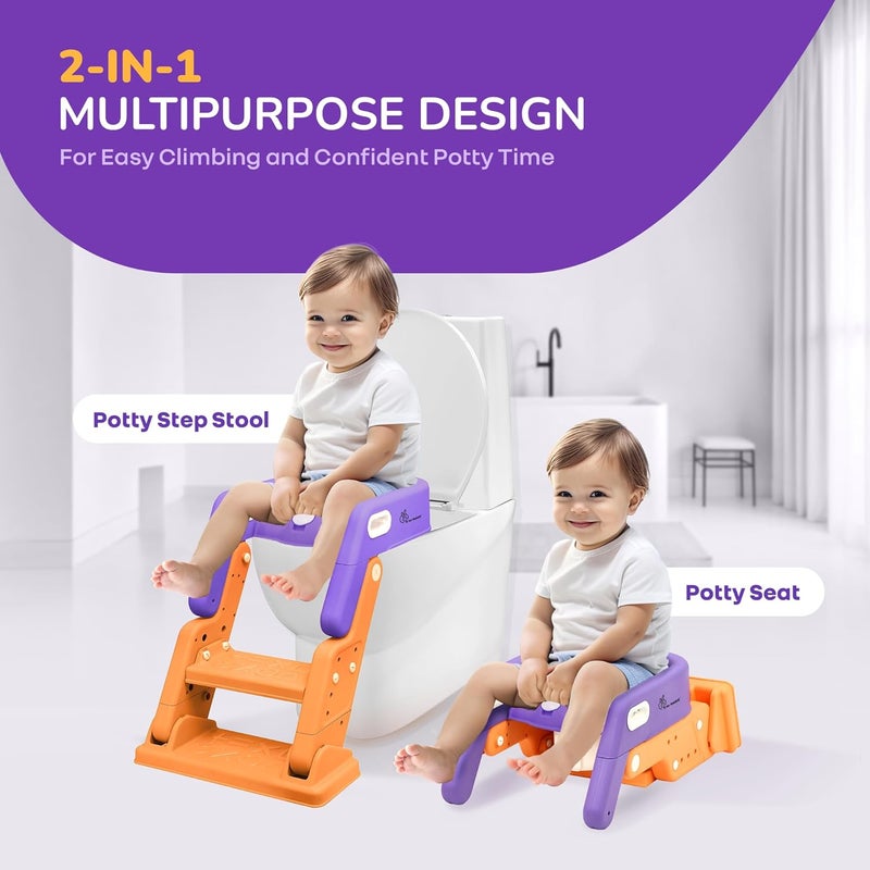 R for Rabbit Hilltop Booster Potty Seat & Step Stool - 2-in-1 Multipurpose with Anti-Skid Base, Adjustable Backrest & Soft Cushion for Kids (Purple Orange) - Image 2