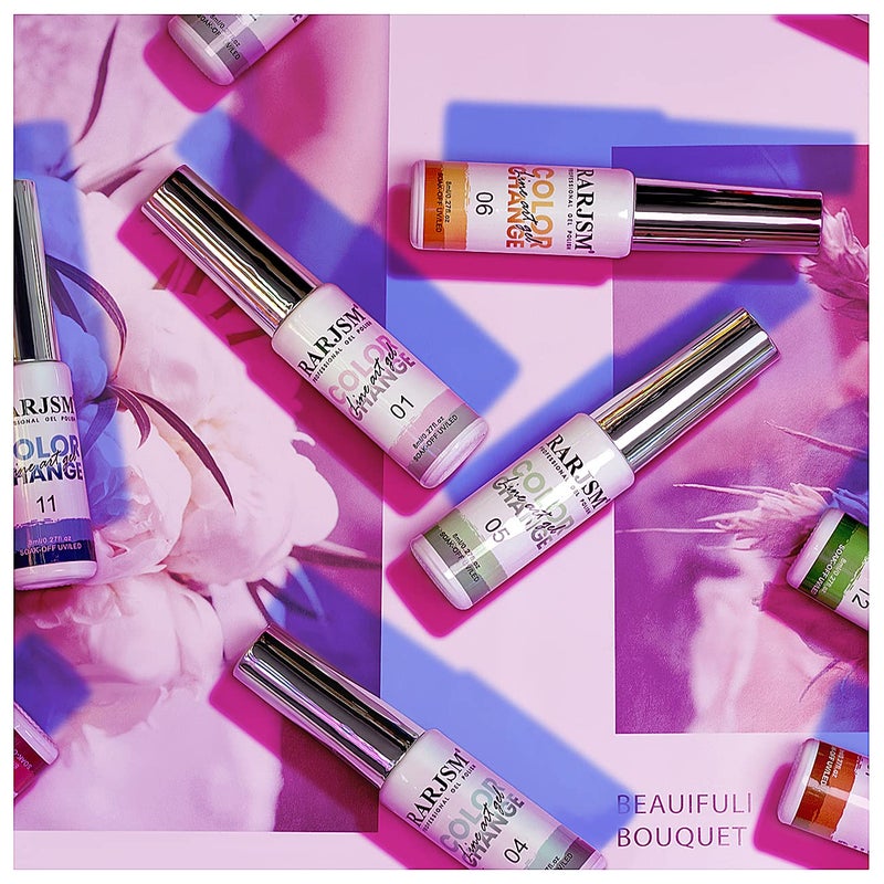 RARJSM Temperature Color Changing Painted Line Art Gel Nail Polish Set,12 Colors Mood Changing Gel Polish Pink Orange Red Blue Green Purple for Fall Winter Nail Art DIY Design Curing Required 8ml - Image 5