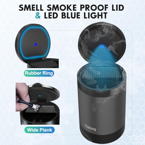THIKPO Car Ashtray with Smokeless Lid, Detachable Stainless Steel Ash Tray with Automotic LED Light, Portable Mini Trash Can for Car Home Office Outside(Misted Grey) - Image 5