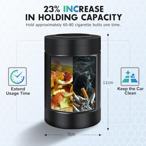 THIKPO Car Ashtray with Smokeless Lid, Detachable Stainless Steel Ash Tray with Automotic LED Light, Portable Mini Trash Can for Car Home Office Outside(Misted Grey) - Image 4