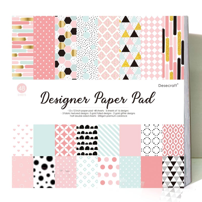 Desecraft 48 sheets 12x12 Scrapbooking Cardstock Decorative Paper Pack - Pink Collection - for Card Making Journaling Planner Origami Scrapbook Paper Scrapbook Materials Supplies - Image 1