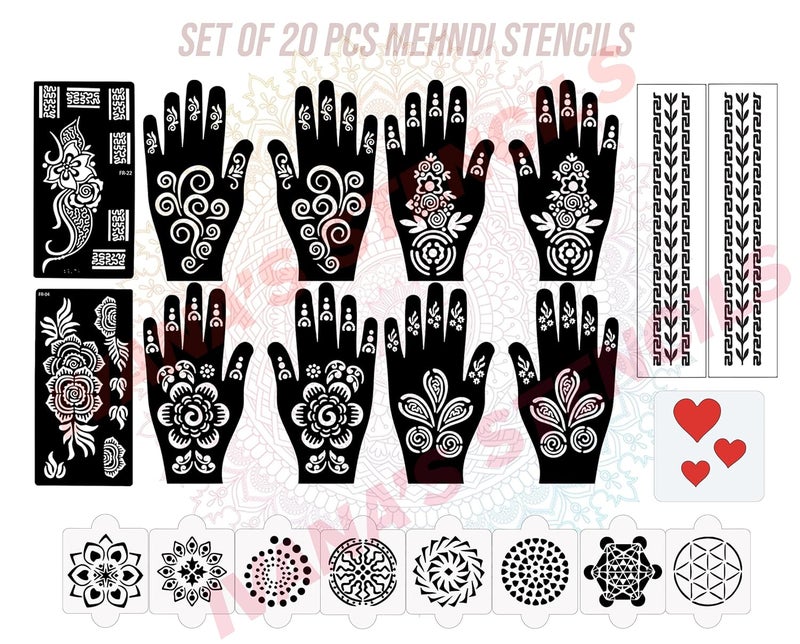 ivana's Ivanas Set of 20 Pcs Combo Pack Reusable Mehendi Stencil Bridal Latest Mehandi Design Stencils For Girls Women Kids  Teen D2351 - Image 1