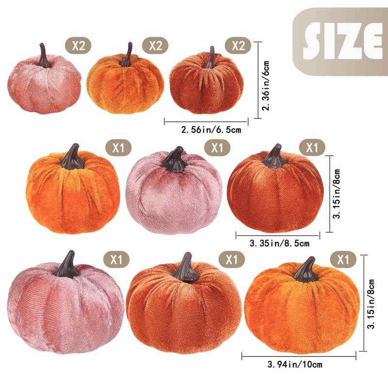 Artmag Artmag 12Pcs Fall Artificial Velvet Pumpkins Assorted Sizes Orange Brown Pink Fake Farmhouse Harvest Pumpkins for Fall Thanksgiving Party Home Decoration  - Image 4