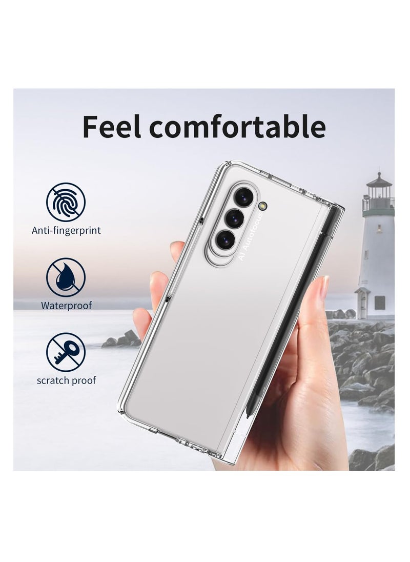 Aookay - Protective Case for Samsung Galaxy Z Fold 6 with Pen and Pen Holder, Hinge Protective Case with Built-in Screen Protector, Ultra-thin Shockproof Protective Case for Z Fold 6 [Not Original Pen] (Clear) - Image 1