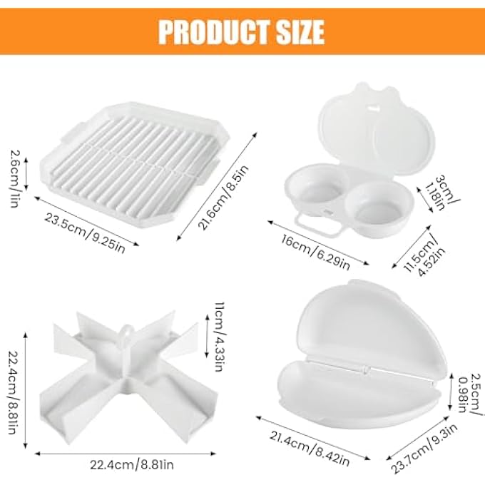 Azonee 4Pcs Microwave Cooking Set Microwave Egg Maker Heat Resistant Microwave Oven Cookware Set With Bacon Baking Plate Egg Steamer Fried Egg Box Potato Rack For Home Kitchen Easy Egg Maker - Image 5
