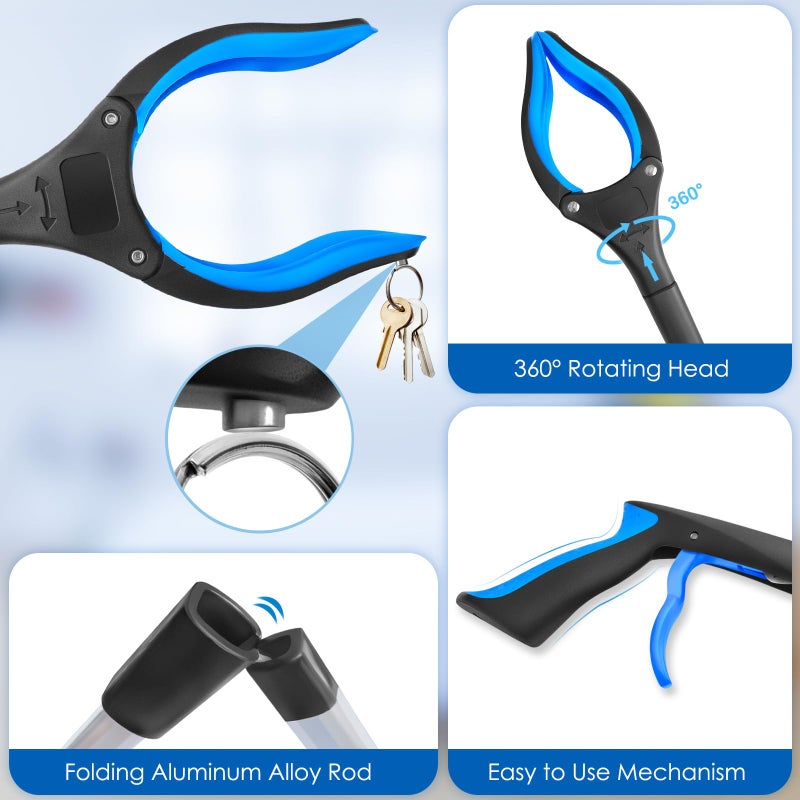 PECEBO 32" Grabber Reacher Tool, 1-Pack Foldable Reacher Grabber Pickup Tool with 360Â° Anti-Slip Rotating Jaw & Magnet, Mobility Aid Reaching Assist Tool for Trash Pick Up, Lightweight Grabber Tool - Image 4