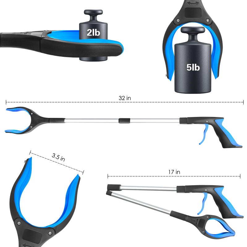 PECEBO 32" Grabber Reacher Tool, 1-Pack Foldable Reacher Grabber Pickup Tool with 360Â° Anti-Slip Rotating Jaw & Magnet, Mobility Aid Reaching Assist Tool for Trash Pick Up, Lightweight Grabber Tool - Image 2