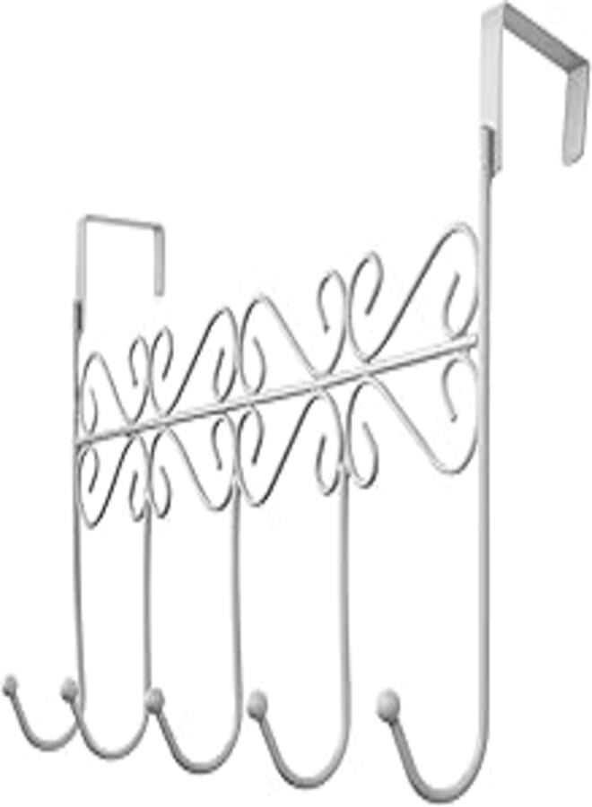 Rbenxia Over The Door 5 Hanger Rack Decorative Metal Hanger Holder for Home Office Use, White