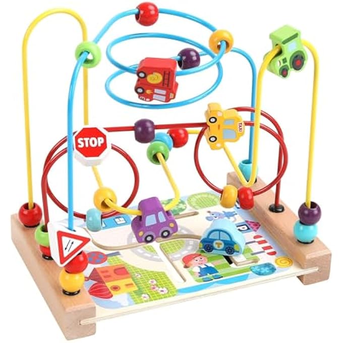 WOODEN BEAD MAZE TOYS, BEADS FOR TODDLERS, TRANSPORTATION BEAD TOY KIDS ROLLER COASTER PRESCHOOL EDUCATIONAL TOYS, SENSORY LEARNING TOYS, BIRTHDAY GIFTS FOR TODDLERS - Image 1